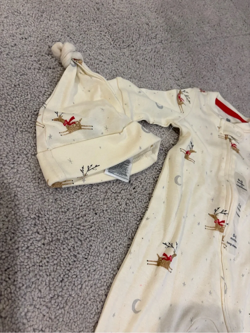 GAP Cream Footed One-Piece with Reindeer Print